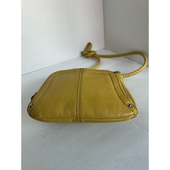 TIGNANELLO Yellow Pebble Leather Crossbody Organizer Handbag Purse - Picture 5 of 12